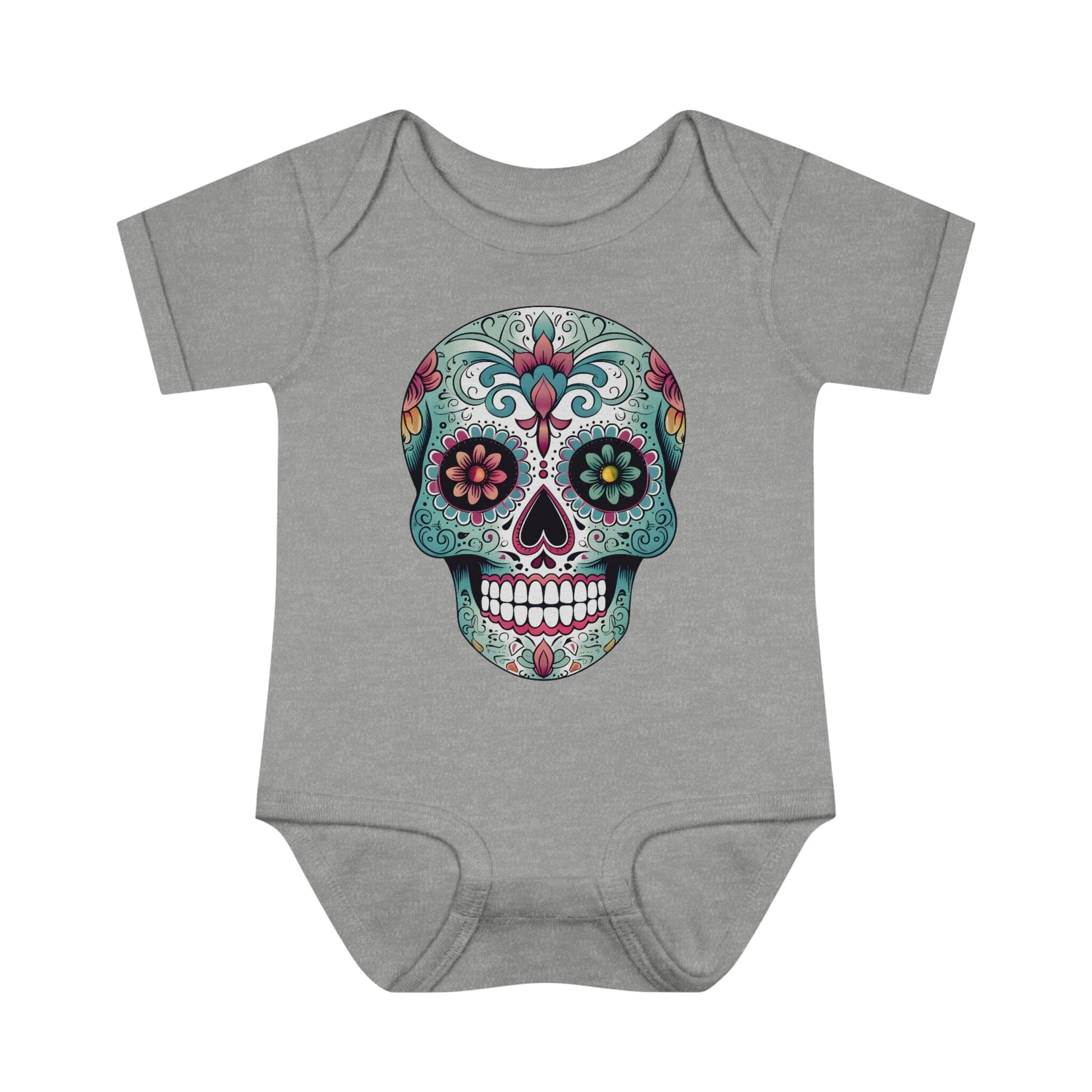 Sugar Skull Baby Onesie™- Unique Tattoo Inspired Baby Apparel Kids clothes Printify 6M Heather 