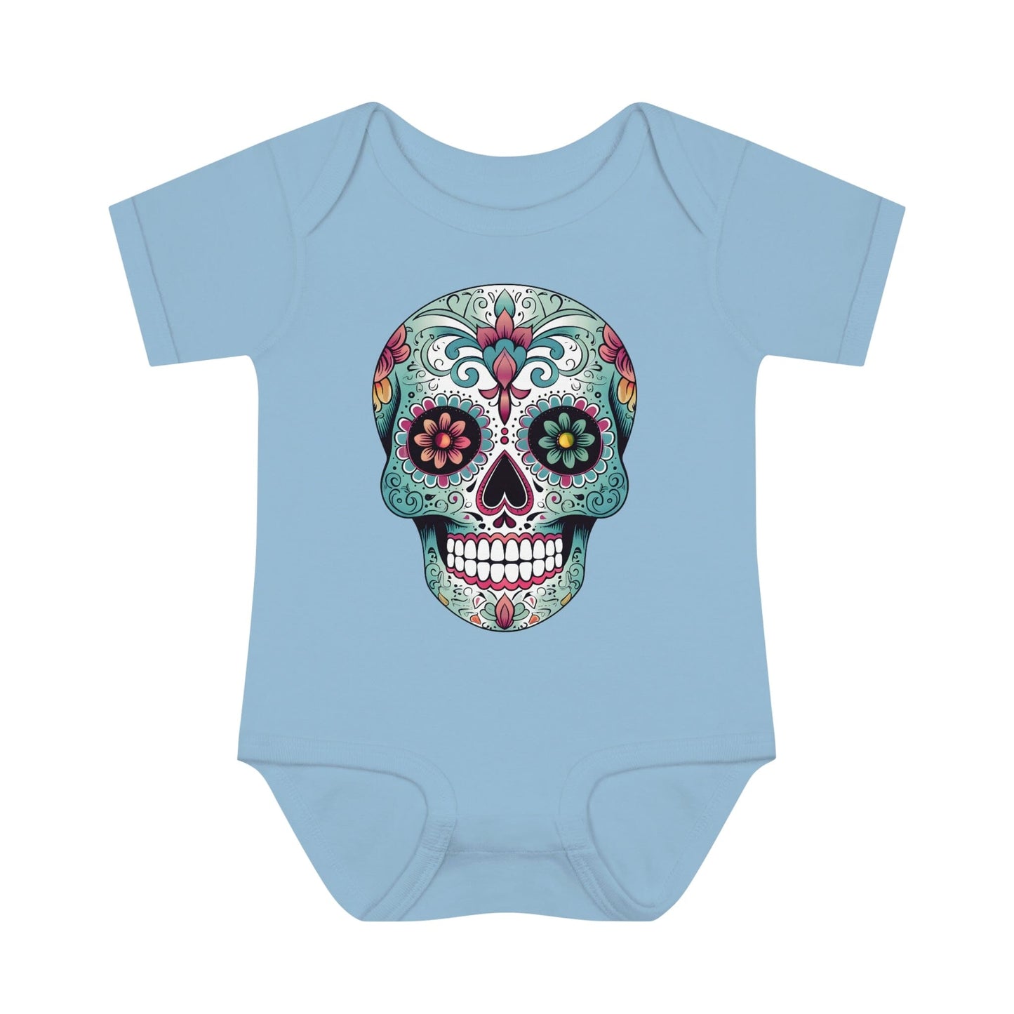 Sugar Skull Baby Onesie™- Unique Tattoo Inspired Baby Apparel Kids clothes Printify 6M Light Blue 