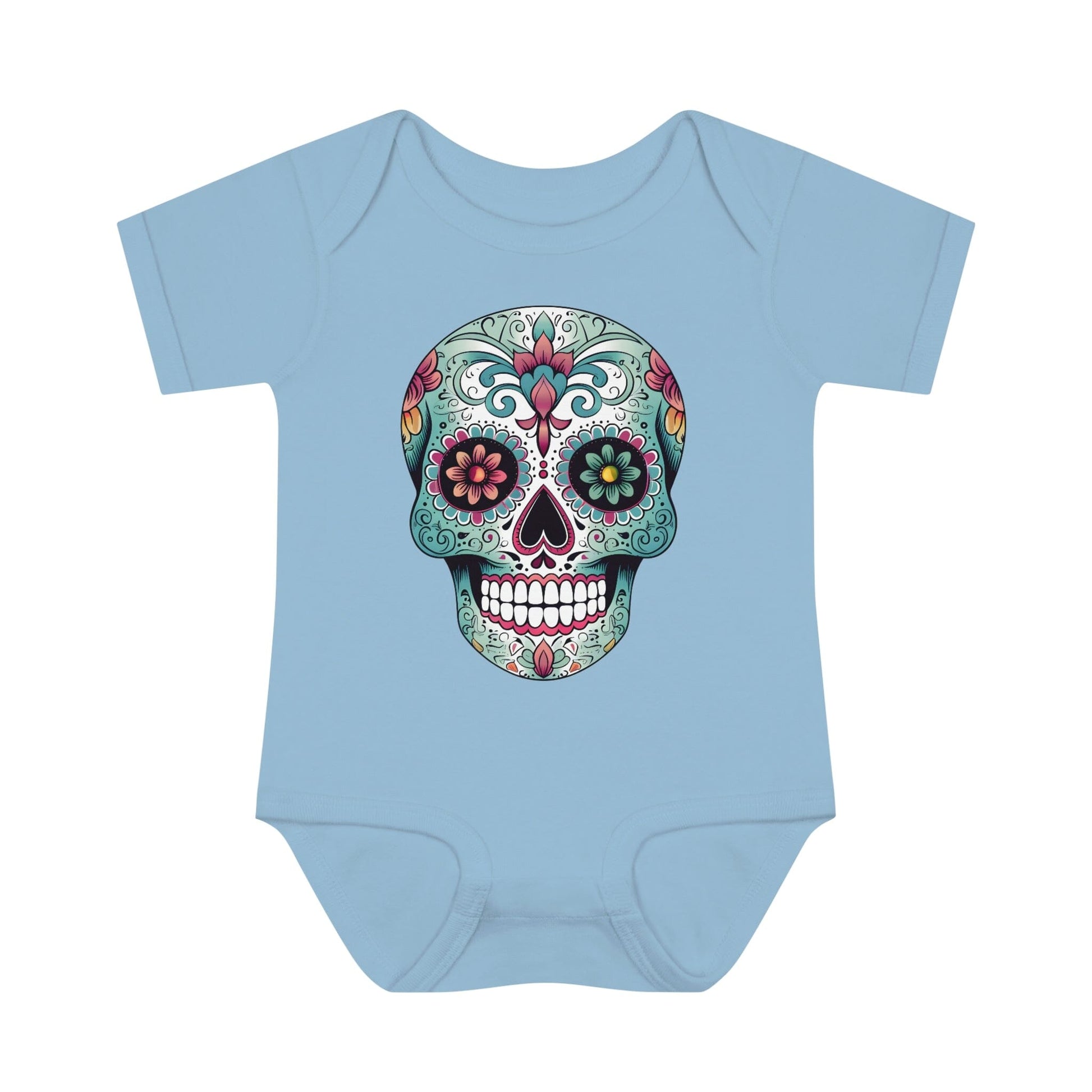 Sugar Skull Baby Onesie™- Unique Tattoo Inspired Baby Apparel Kids clothes Printify 6M Light Blue 