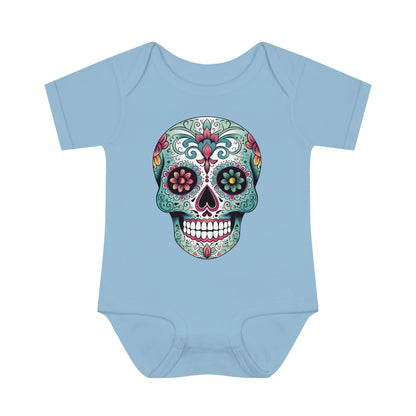 Sugar Skull Baby Onesie™- Unique Tattoo Inspired Baby Apparel Kids clothes Printify 6M Light Blue 