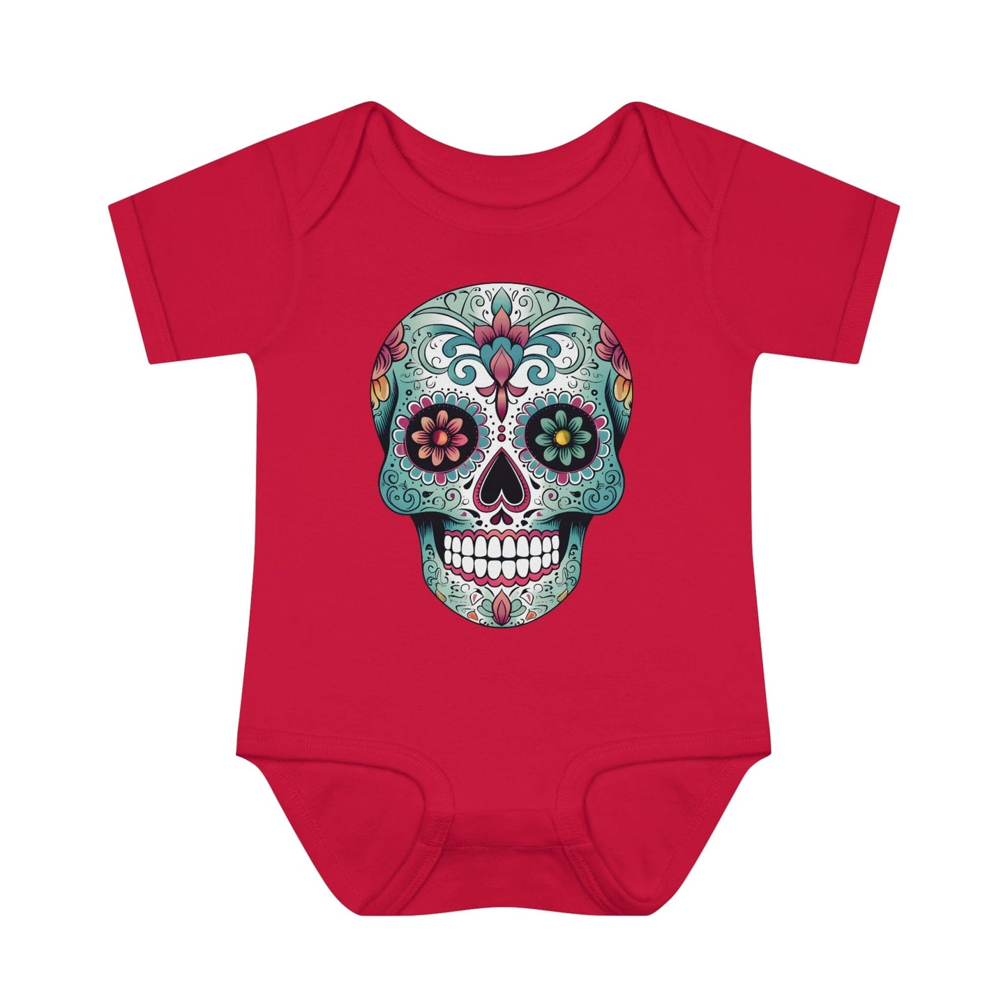 Sugar Skull Baby Onesie™- Unique Tattoo Inspired Baby Apparel Kids clothes Printify 6M Red 