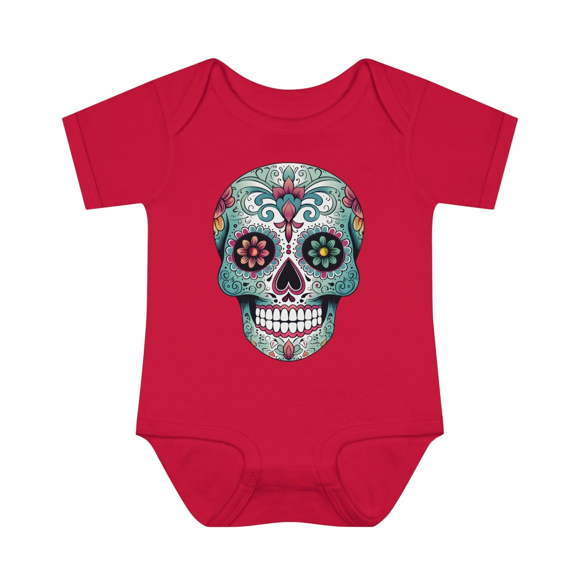 Sugar Skull Baby Onesie™- Unique Tattoo Inspired Baby Apparel Kids clothes Printify 6M Red 