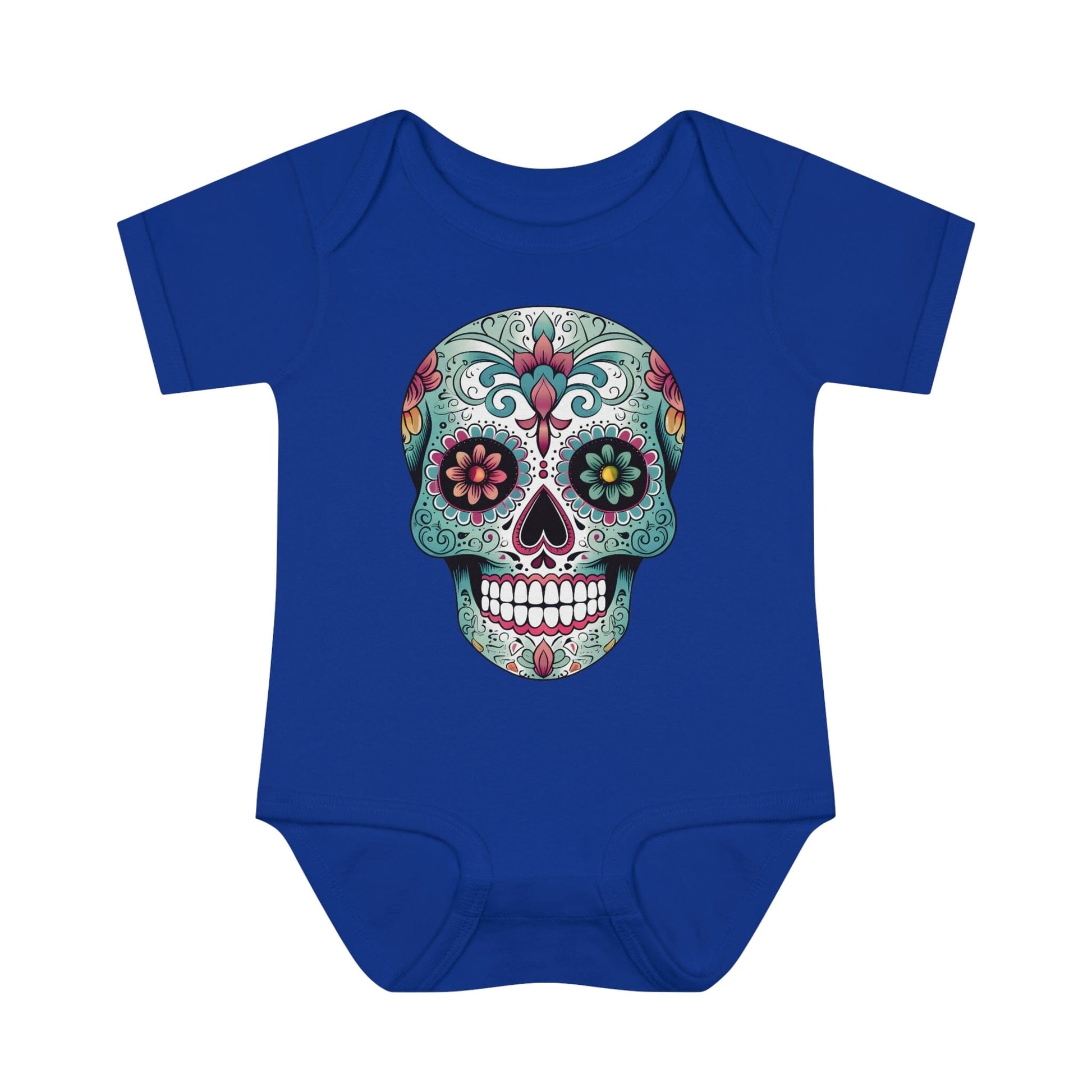 Sugar Skull Baby Onesie™- Unique Tattoo Inspired Baby Apparel Kids clothes Printify 6M Royal 