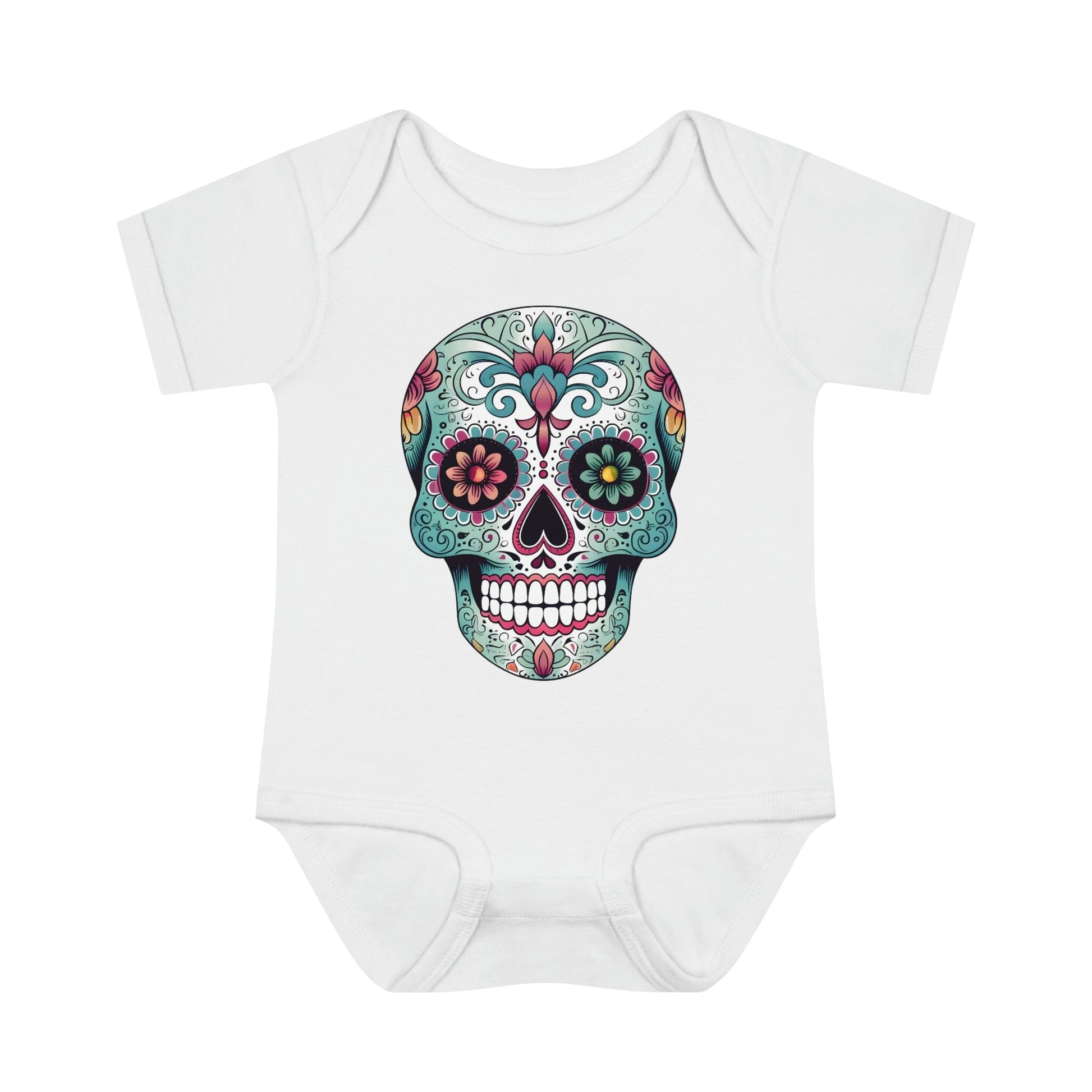 Sugar Skull Baby Onesie™- Unique Tattoo Inspired Baby Apparel Kids clothes Printify 6M White 