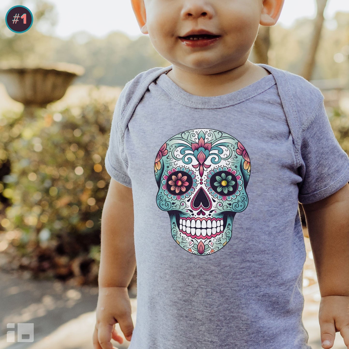 Sugar Skull Baby Onesie™- Unique Tattoo Inspired Baby Apparel Kids clothes Printify NB (0-3M) Heather 