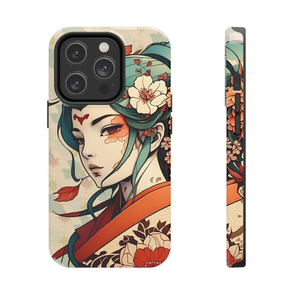 Tattoo-Inspired Anime-Style Japanese Geisha Phone Case Phone Case InkedOut iPhone 14 Pro 