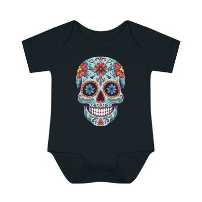 Tattoo Inspired Baby Onesie™ with Sugar Skull Design Kids clothes Printify 6M Black 