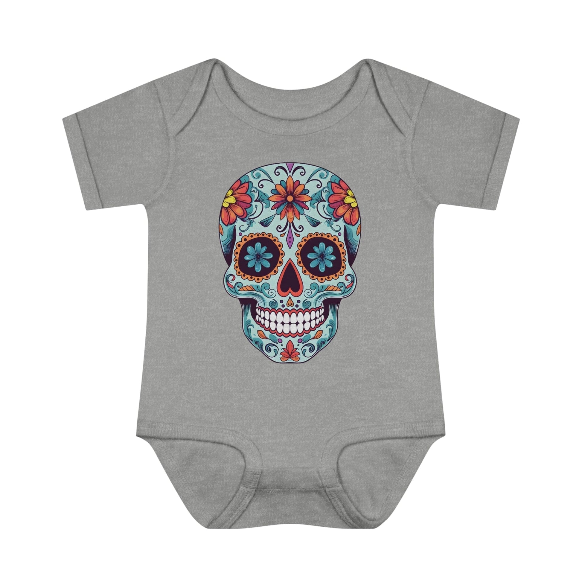 Tattoo Inspired Baby Onesie™ with Sugar Skull Design Kids clothes Printify 6M Heather 