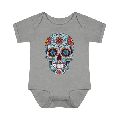 Tattoo Inspired Baby Onesie™ with Sugar Skull Design Kids clothes Printify 6M Heather 