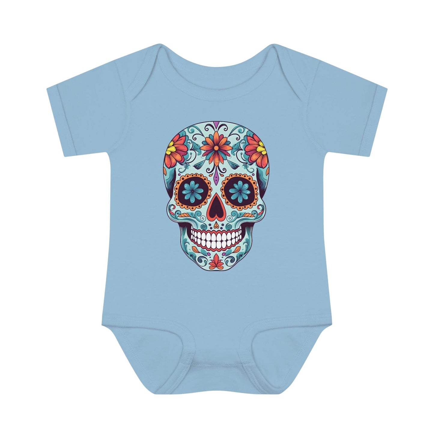 Tattoo Inspired Baby Onesie™ with Sugar Skull Design Kids clothes Printify 6M Light Blue 