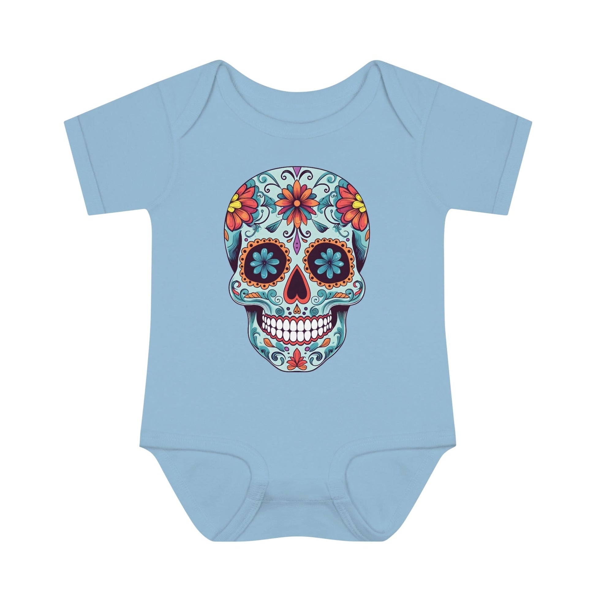 Tattoo Inspired Baby Onesie™ with Sugar Skull Design Kids clothes Printify 6M Light Blue 