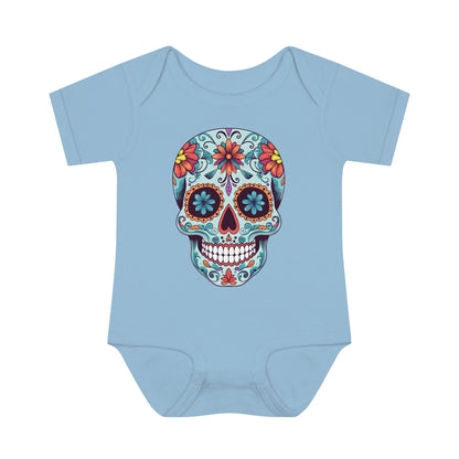 Tattoo Inspired Baby Onesie™ with Sugar Skull Design Kids clothes Printify 6M Light Blue 