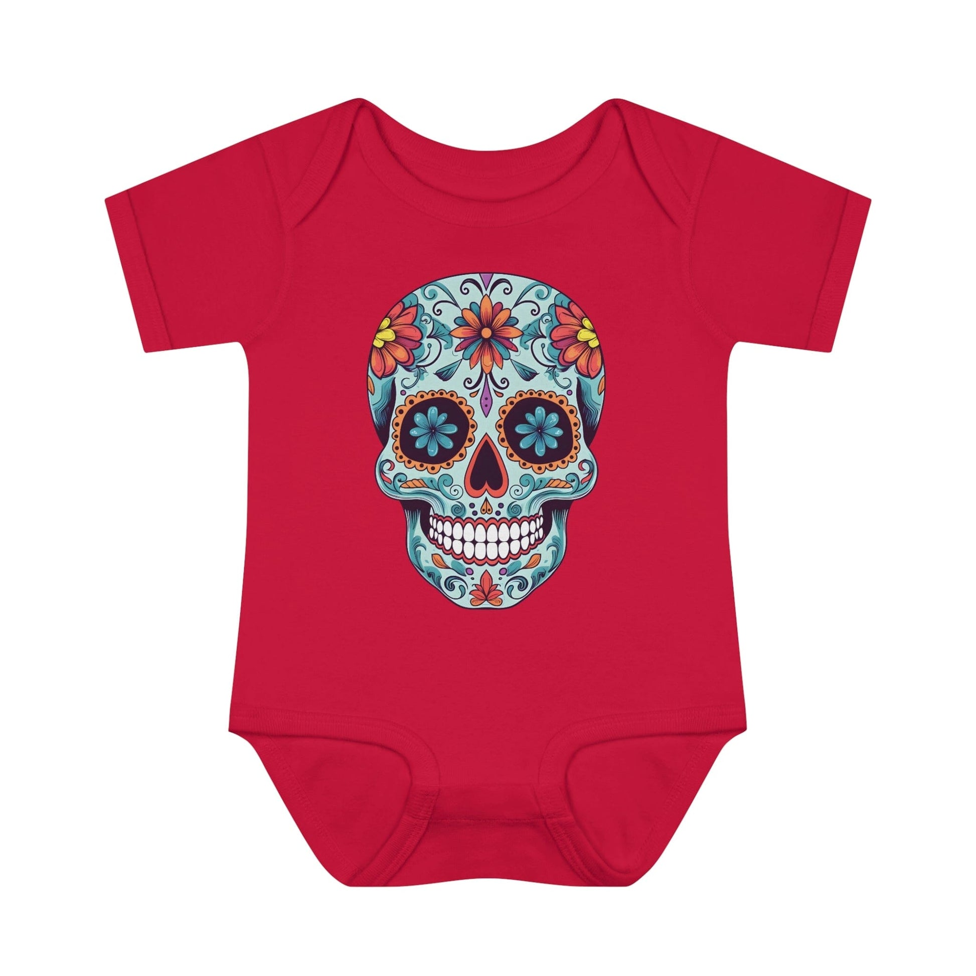 Tattoo Inspired Baby Onesie™ with Sugar Skull Design Kids clothes Printify 6M Red 