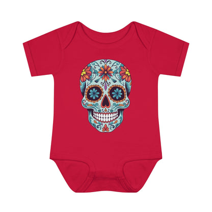 Tattoo Inspired Baby Onesie™ with Sugar Skull Design Kids clothes Printify 6M Red 