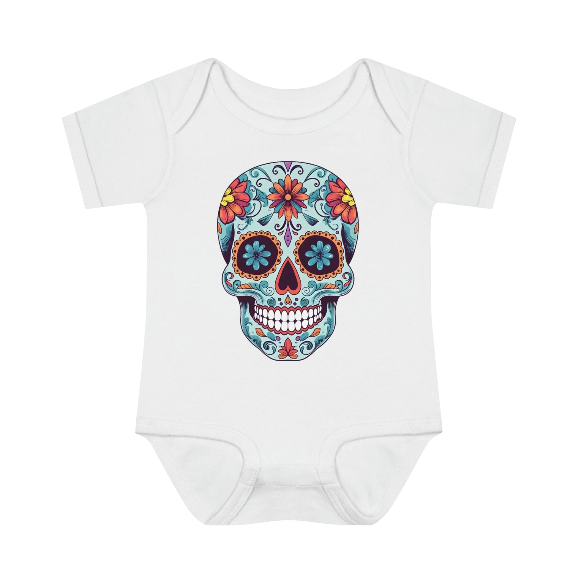 Tattoo Inspired Baby Onesie™ with Sugar Skull Design Kids clothes Printify 6M White 