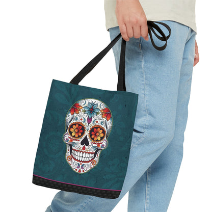 Traditional Mexican Sugar Skull Tote Bag - Dia de los Muertos Calavera Inspired Canvas Bag Bags InkedOut 