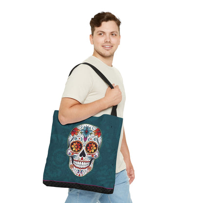 Traditional Mexican Sugar Skull Tote Bag - Dia de los Muertos Calavera Inspired Canvas Bag Bags InkedOut 