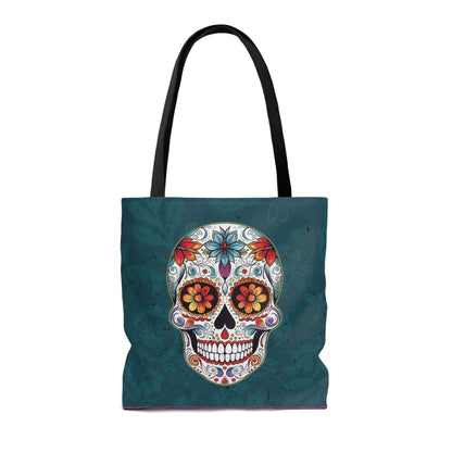 Traditional Mexican Sugar Skull Tote Bag - Dia de los Muertos Calavera Inspired Canvas Bag Bags InkedOut 