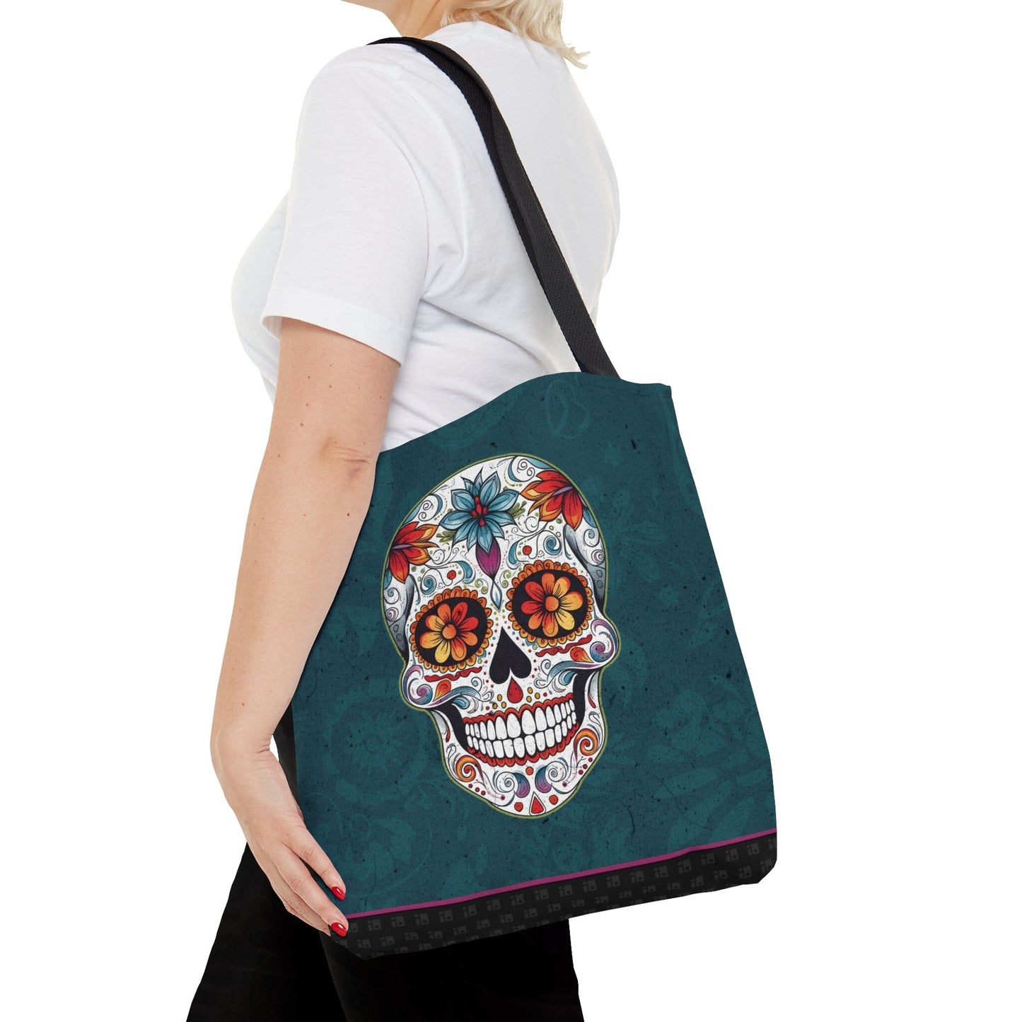 Traditional Mexican Sugar Skull Tote Bag - Dia de los Muertos Calavera Inspired Canvas Bag Bags InkedOut Medium 