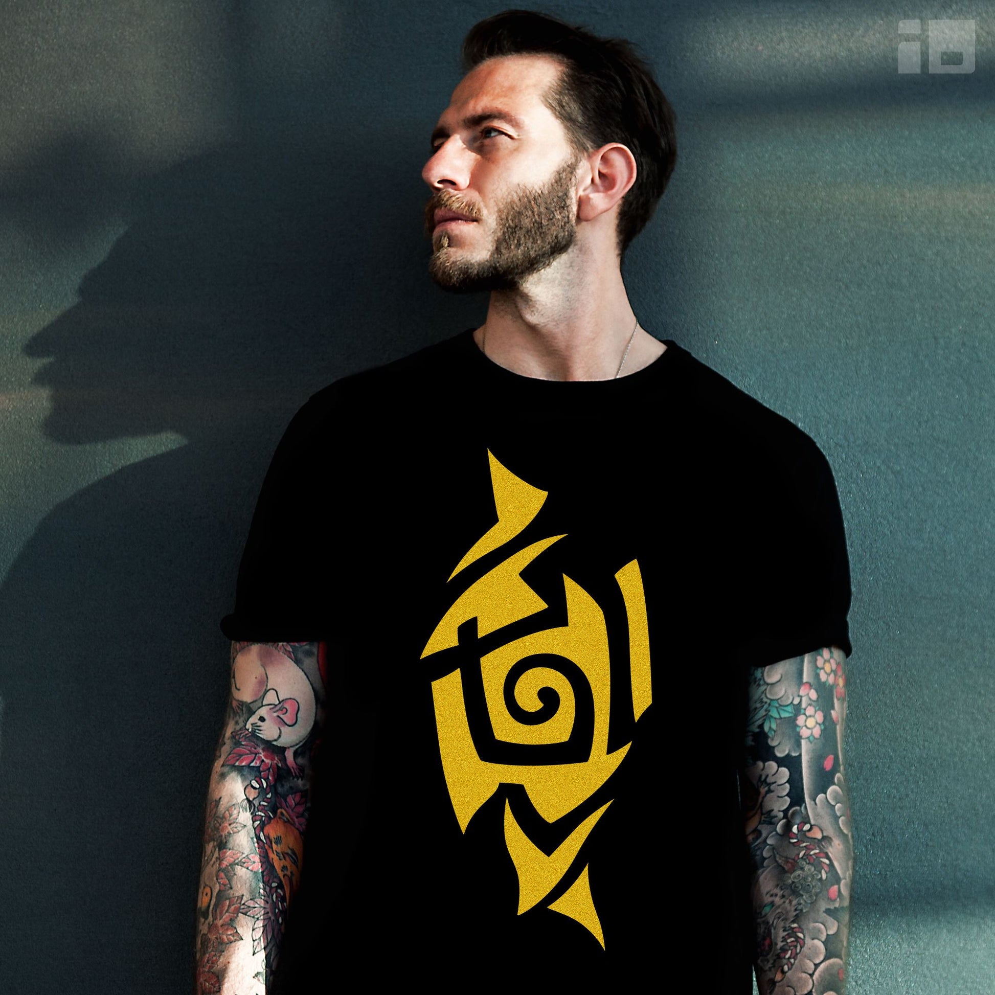 Unisex Caution Yellow Tribal T-shirt- Tattoo Inspired Fashion T-Shirt Printify Black S 