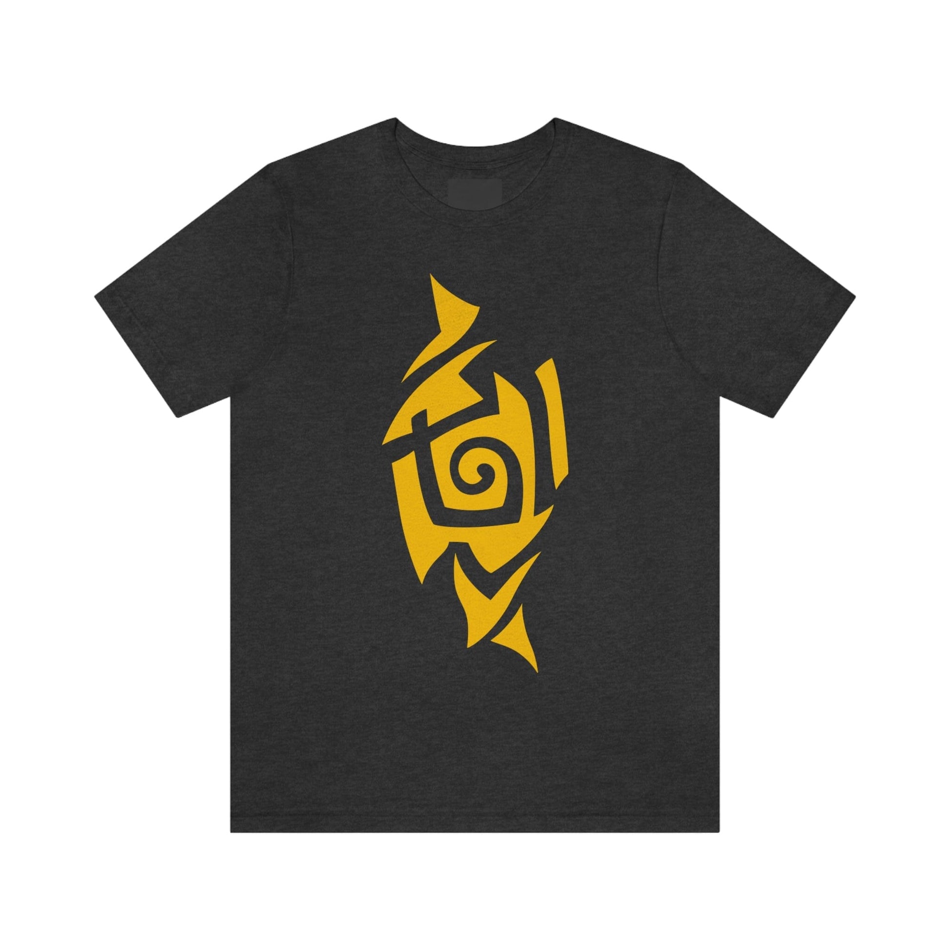 Unisex Caution Yellow Tribal T-shirt- Tattoo Inspired Fashion T-Shirt Printify Dark Grey Heather S 