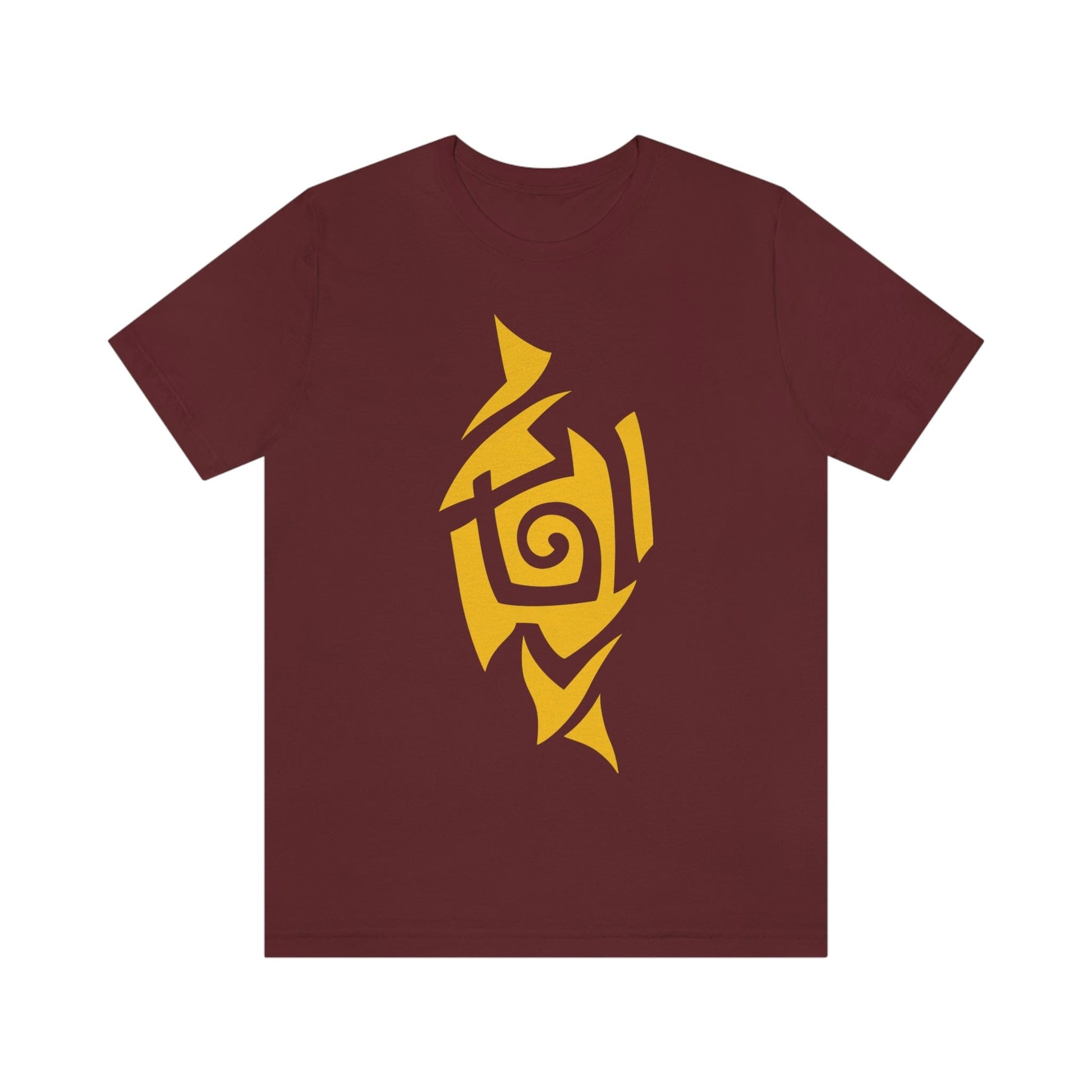 Unisex Caution Yellow Tribal T-shirt- Tattoo Inspired Fashion T-Shirt Printify Maroon S 