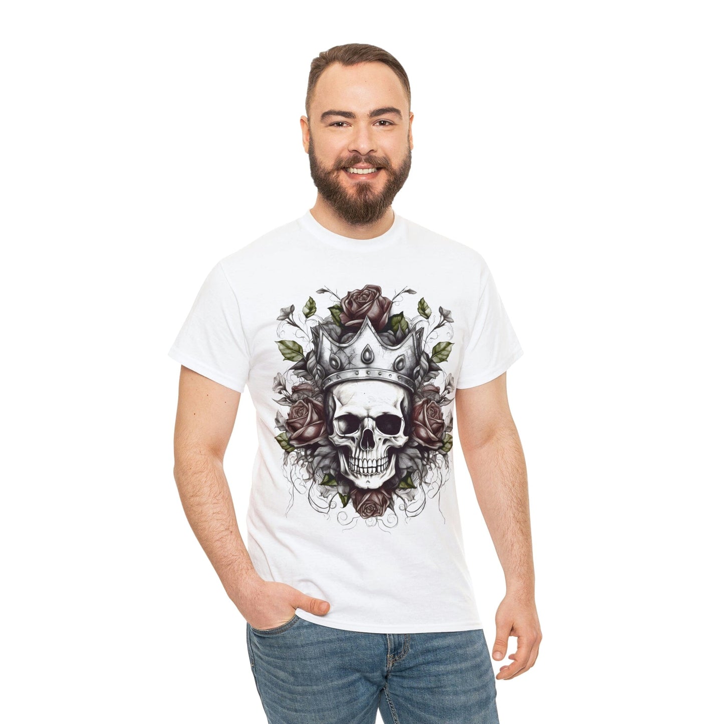 Unisex Classic Skull and Roses Tattoo Design T-shirt T-Shirt Printify 