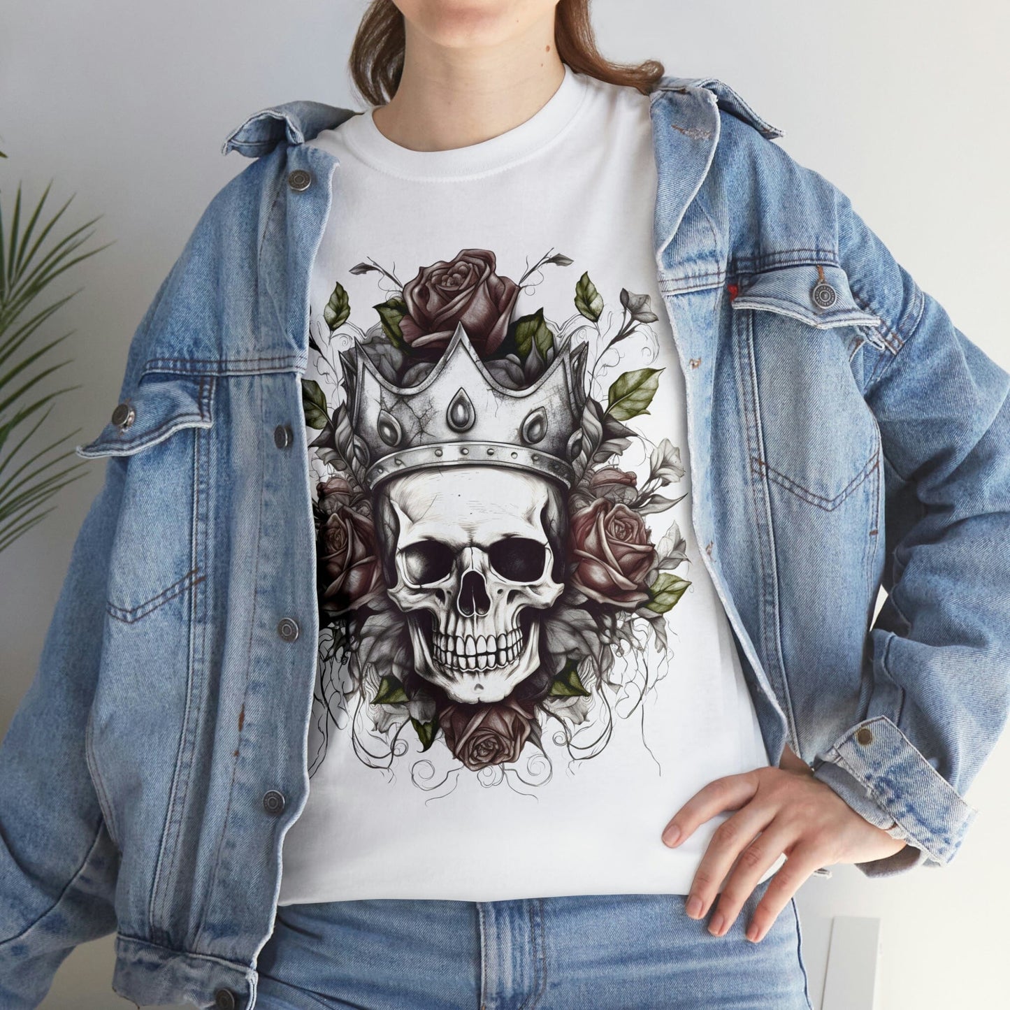 Unisex Classic Skull and Roses Tattoo Design T-shirt T-Shirt Printify White S 