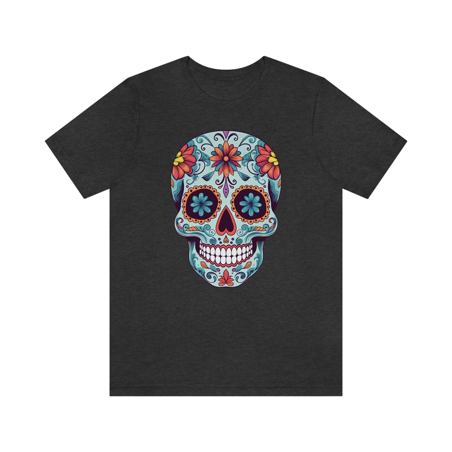 Unisex Day of the Dead Calavera T-Shirt - Mexican Sugar Skull Tee T-Shirt Printify S Dark Grey Heather 