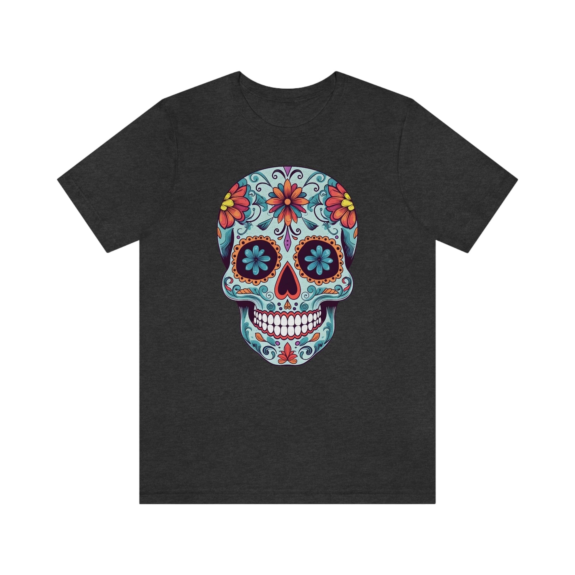 Unisex Day of the Dead Calavera T-Shirt - Mexican Sugar Skull Tee T-Shirt Printify S Dark Grey Heather 