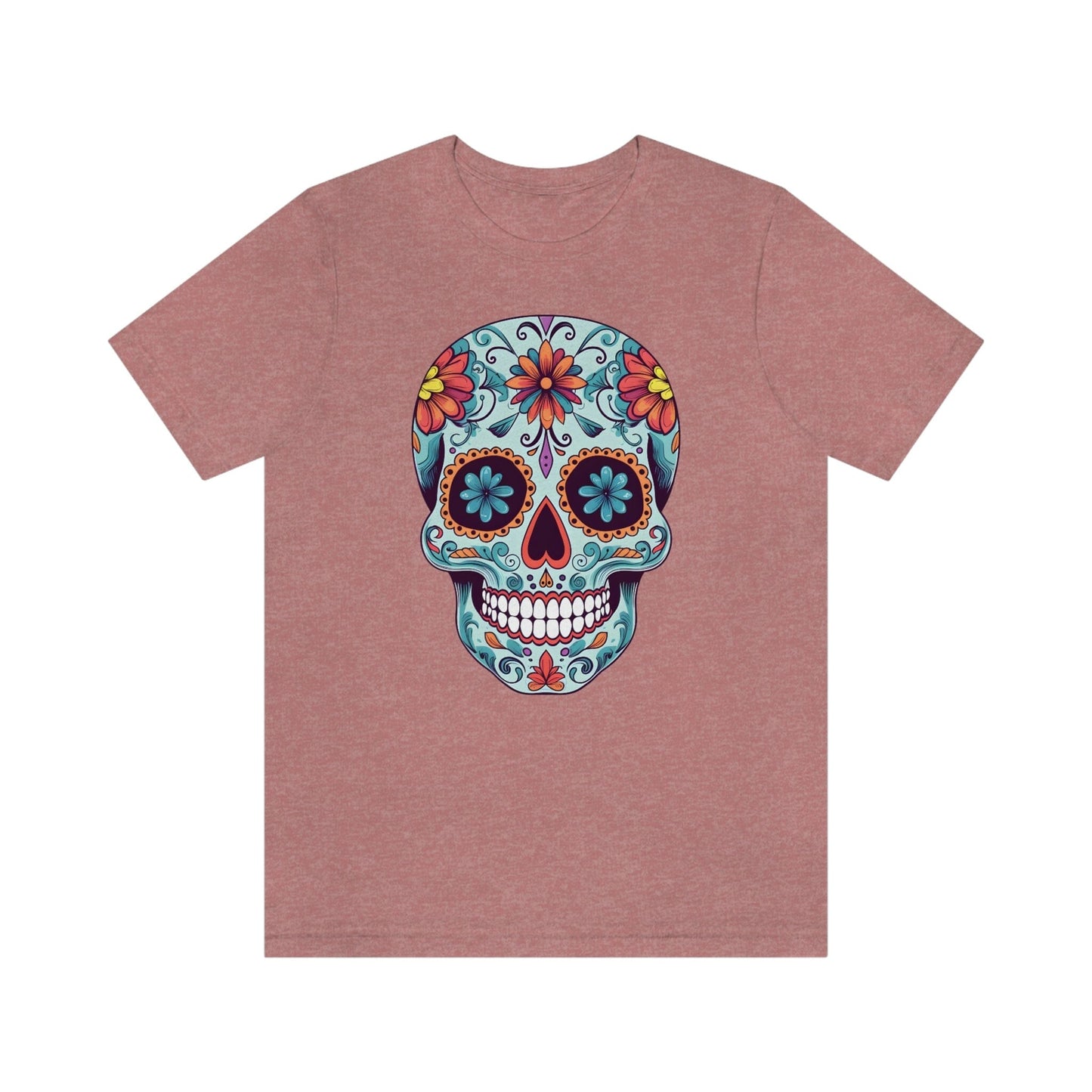 Unisex Day of the Dead Calavera T-Shirt - Mexican Sugar Skull Tee T-Shirt Printify S Heather Mauve 