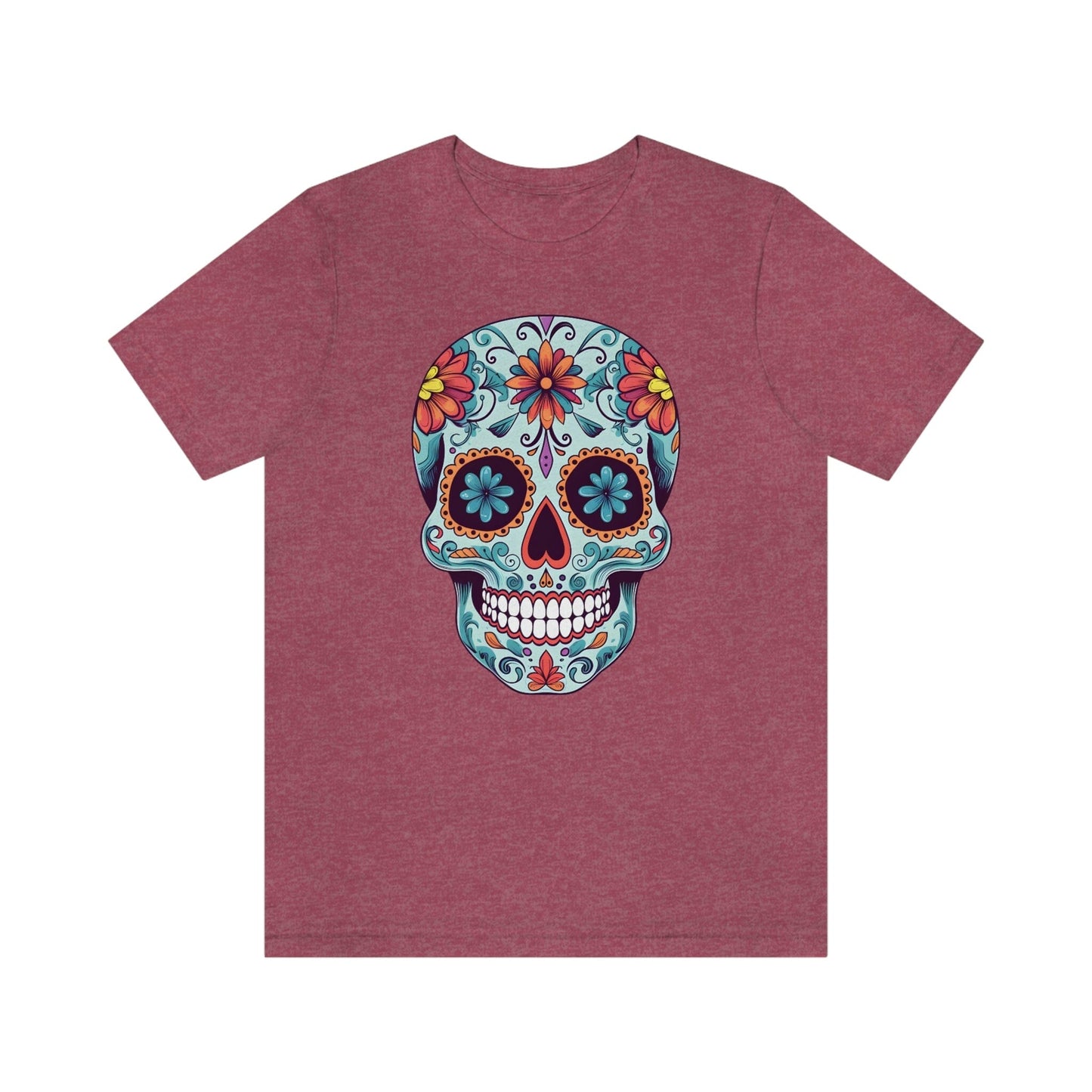 Unisex Day of the Dead Calavera T-Shirt - Mexican Sugar Skull Tee T-Shirt Printify S Heather Raspberry 