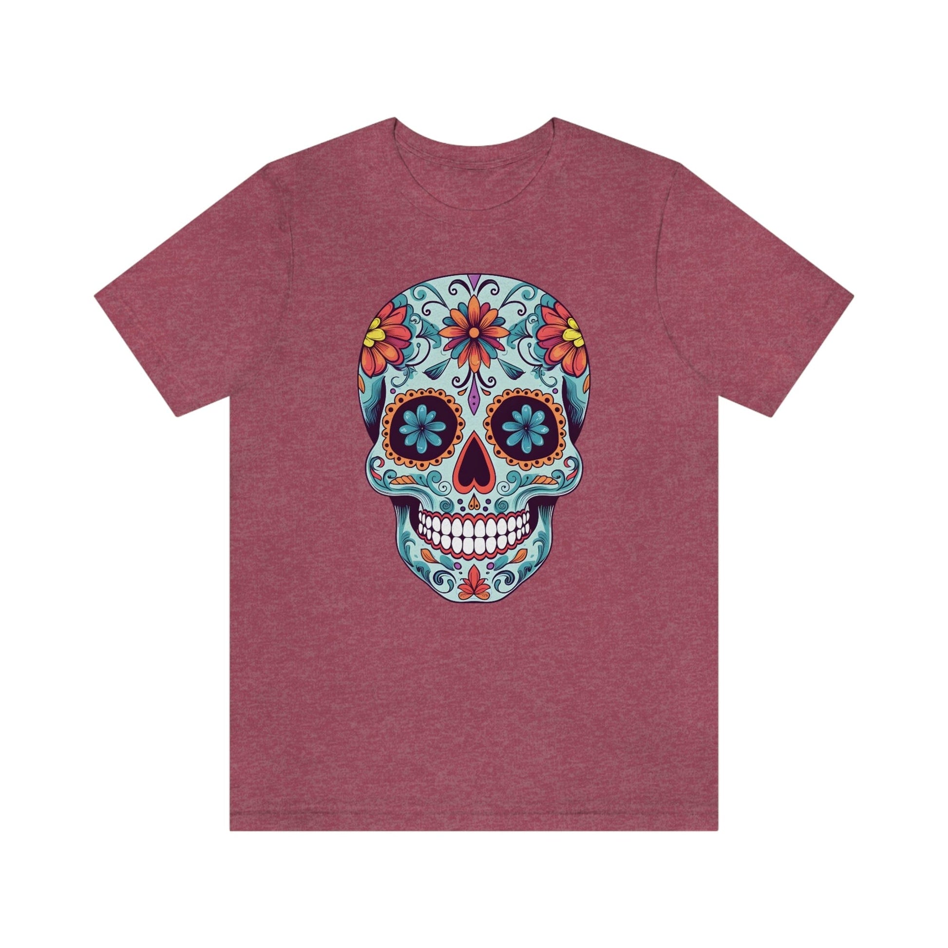 Unisex Day of the Dead Calavera T-Shirt - Mexican Sugar Skull Tee T-Shirt Printify S Heather Raspberry 