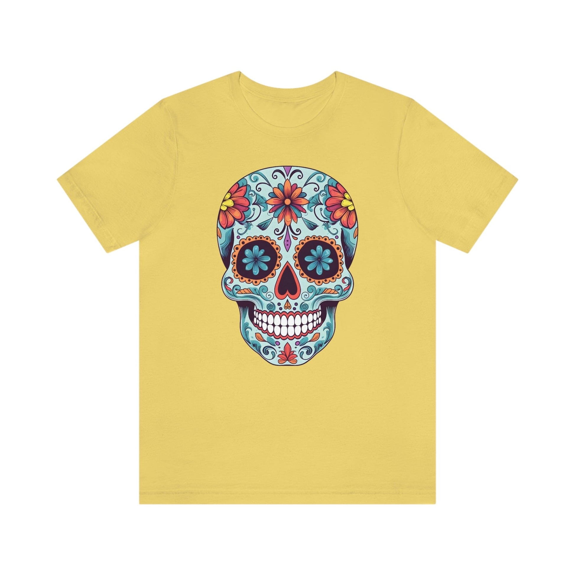 Unisex Day of the Dead Calavera T-Shirt - Mexican Sugar Skull Tee T-Shirt Printify S Yellow 