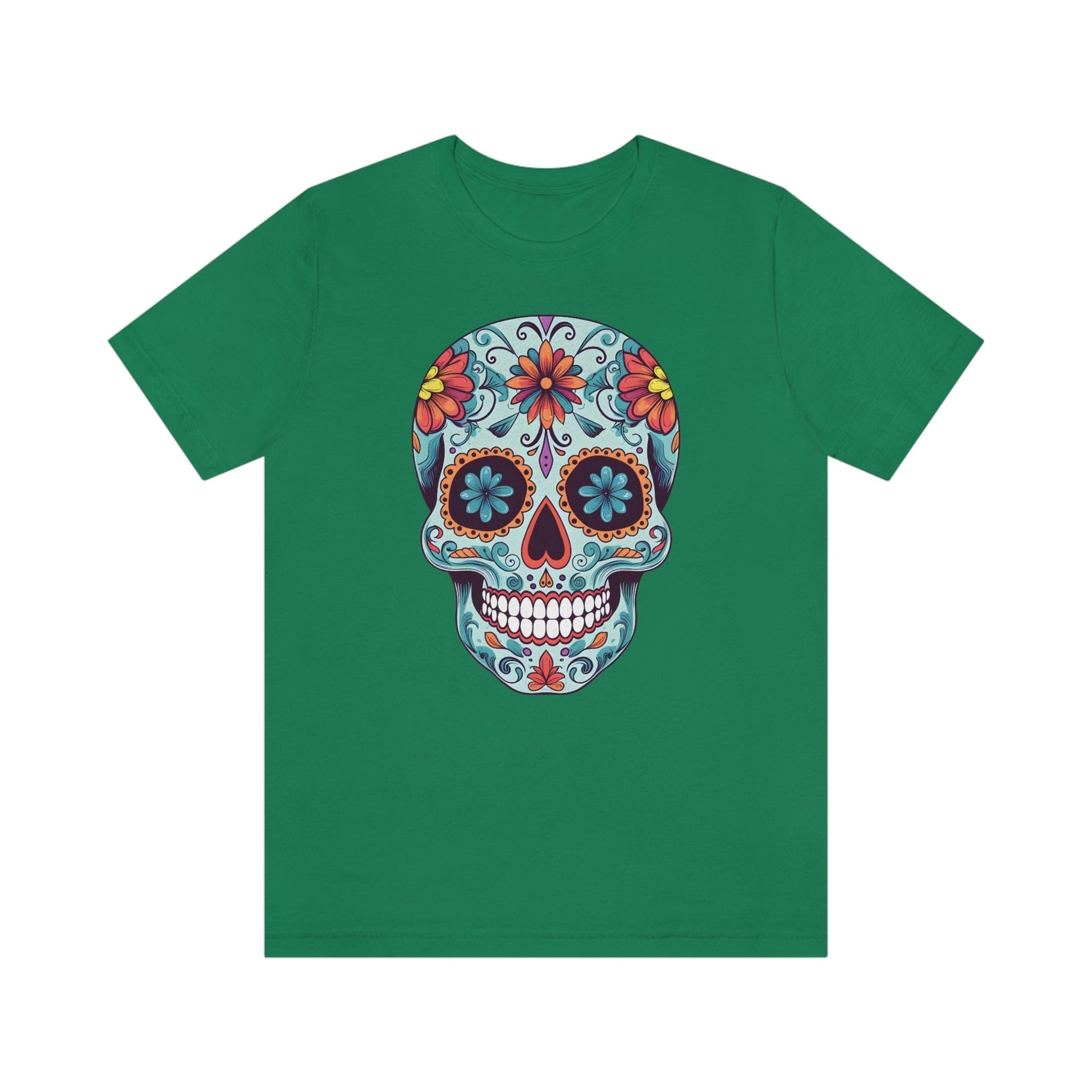 Unisex Day of the Dead Calavera T-Shirt - Mexican Sugar Skull Tee T-Shirt Printify XS Kelly 