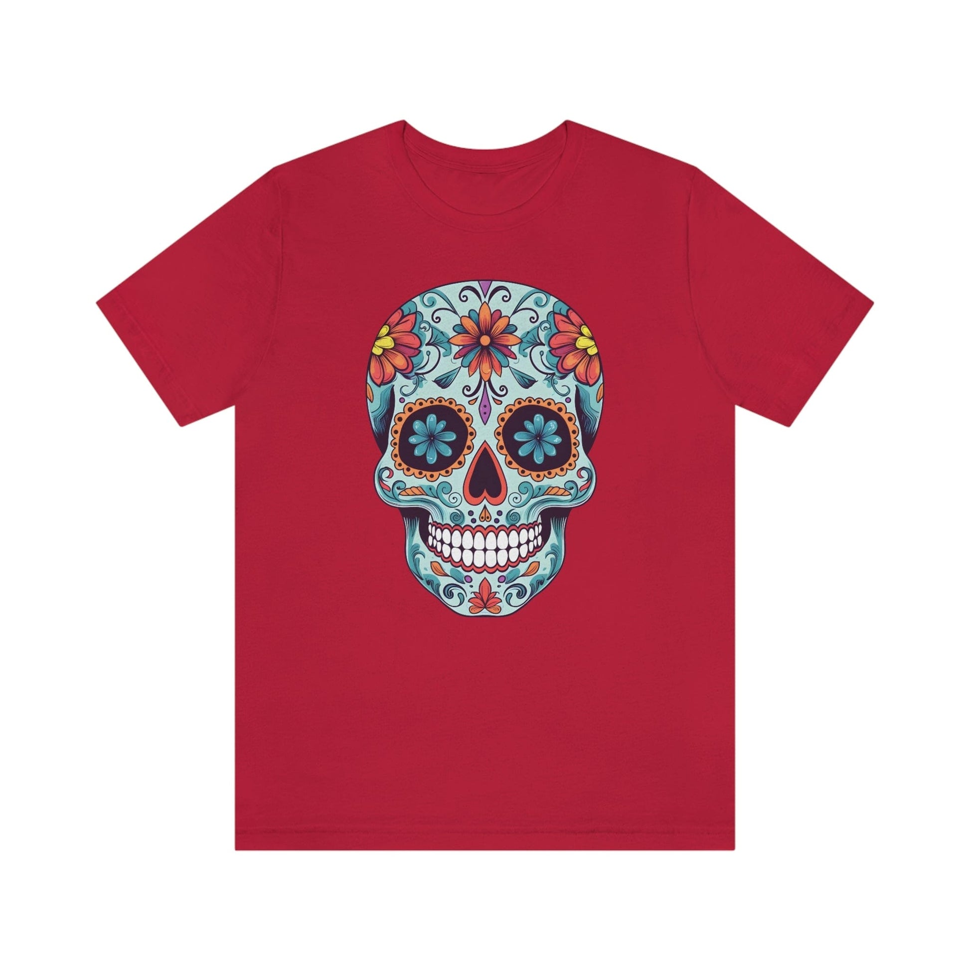 Unisex Day of the Dead Calavera T-Shirt - Mexican Sugar Skull Tee T-Shirt Printify XS Red 