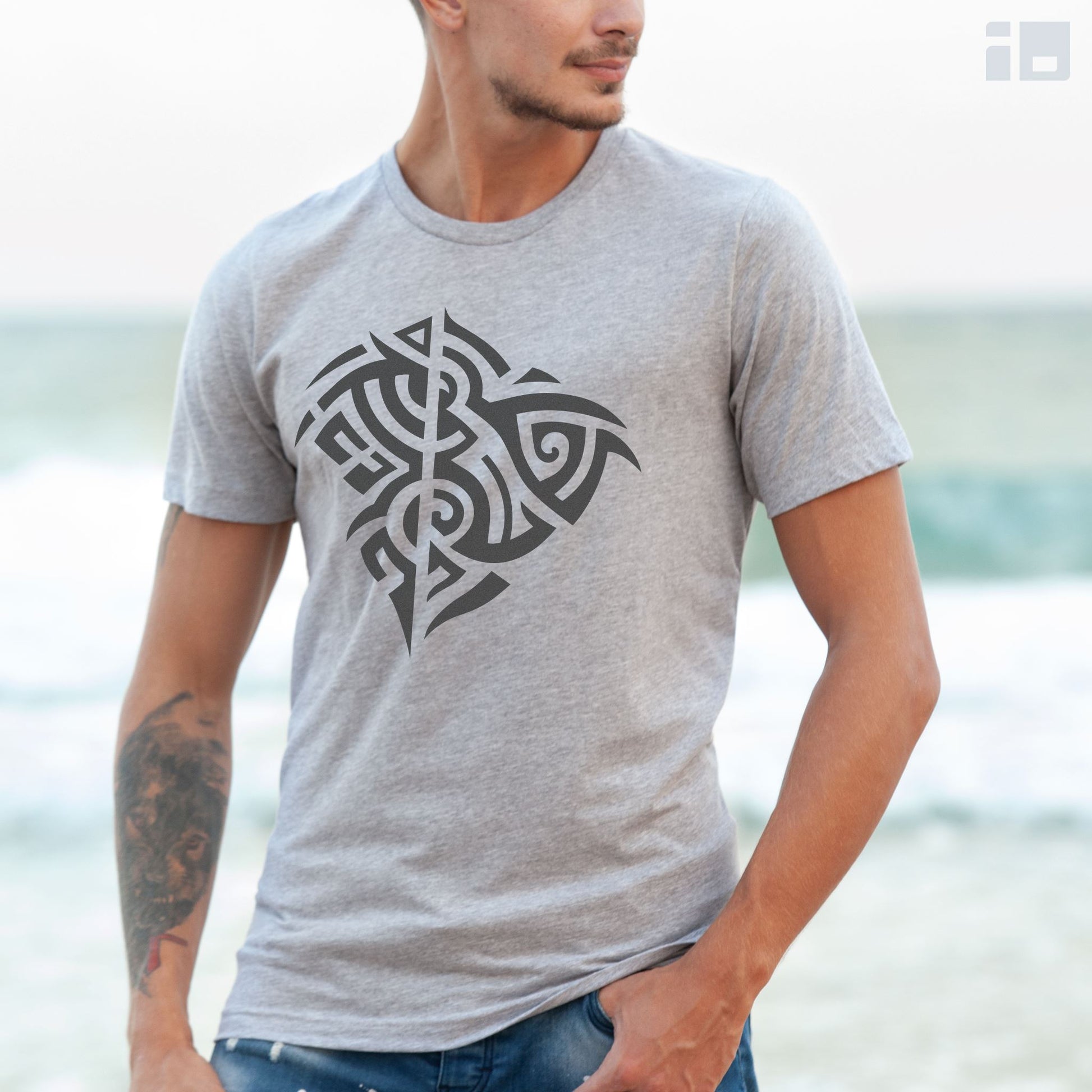 Unisex Gunmetal Tribal Manta T-shirt- Tattoo Inspired Clothing T-Shirt Printify Athletic Heather S 