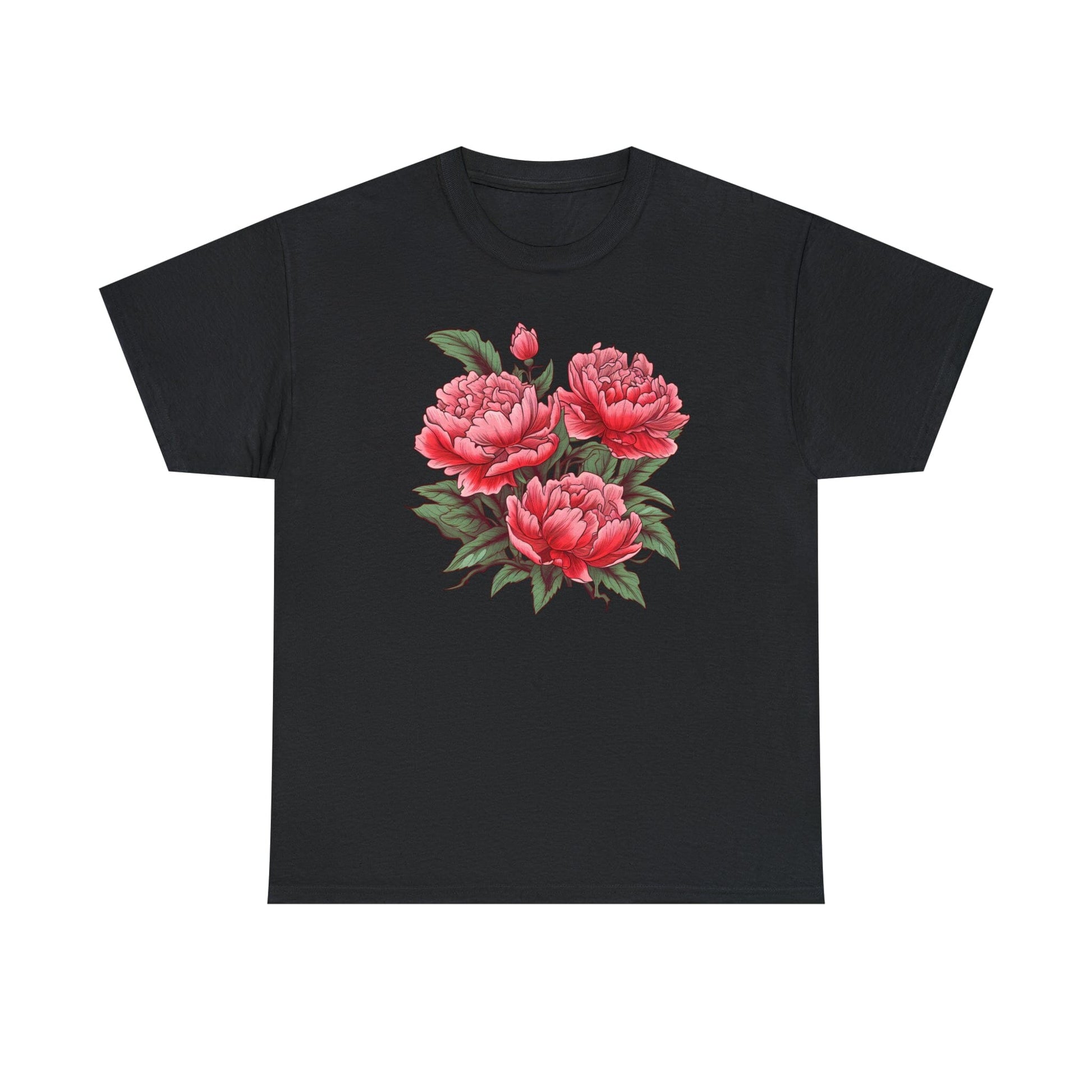 Unisex Japanese-Style Pink Peonies Tattoo Design T-shirt T-Shirt Printify Black S 