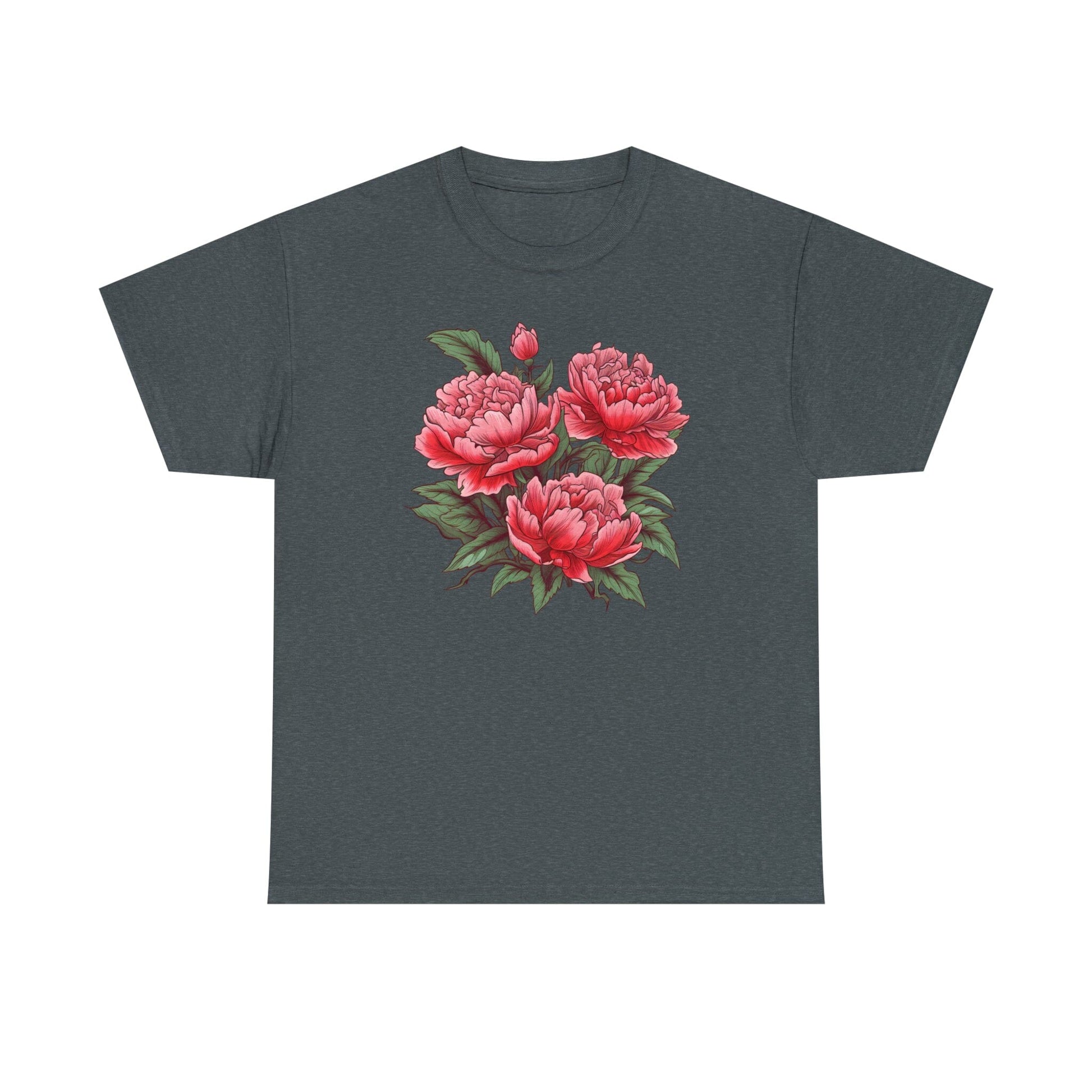 Unisex Japanese-Style Pink Peonies Tattoo Design T-shirt T-Shirt Printify Dark Heather S 