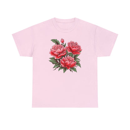 Unisex Japanese-Style Pink Peonies Tattoo Design T-shirt T-Shirt Printify Light Pink S 