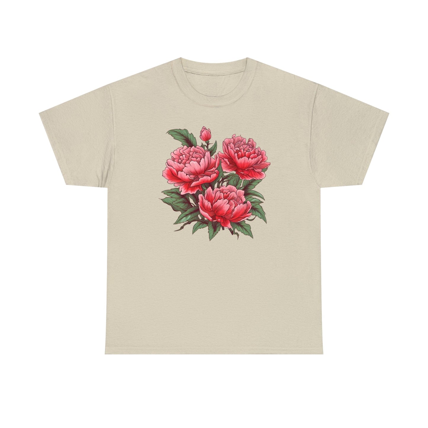 Unisex Japanese-Style Pink Peonies Tattoo Design T-shirt T-Shirt Printify Sand M 