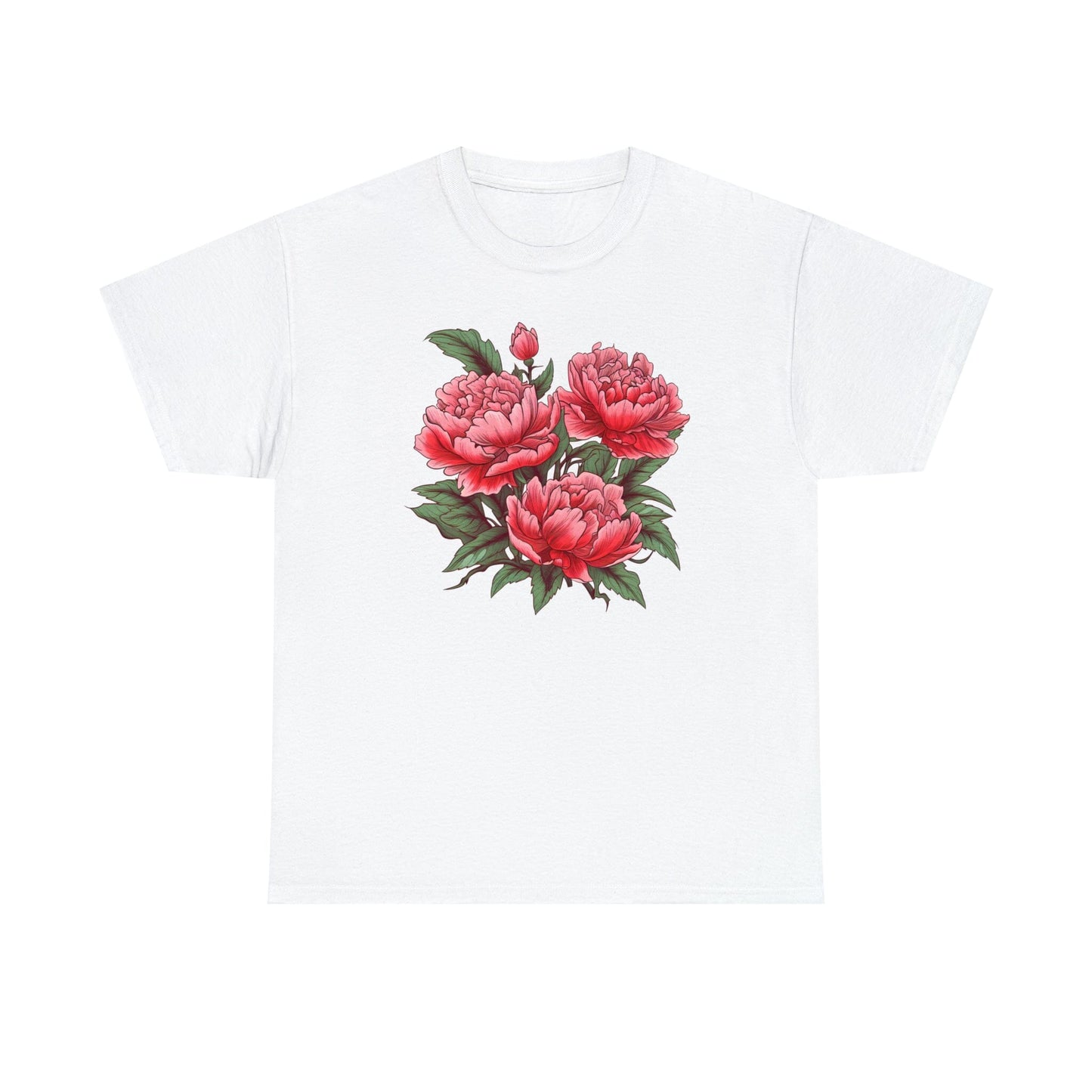 Unisex Japanese-Style Pink Peonies Tattoo Design T-shirt T-Shirt Printify White S 