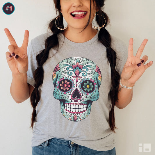 Unisex Mexican Calavera Skull T-Shirt- Authentic Day of the Dead Design T-Shirt Printify S Athletic Heather 