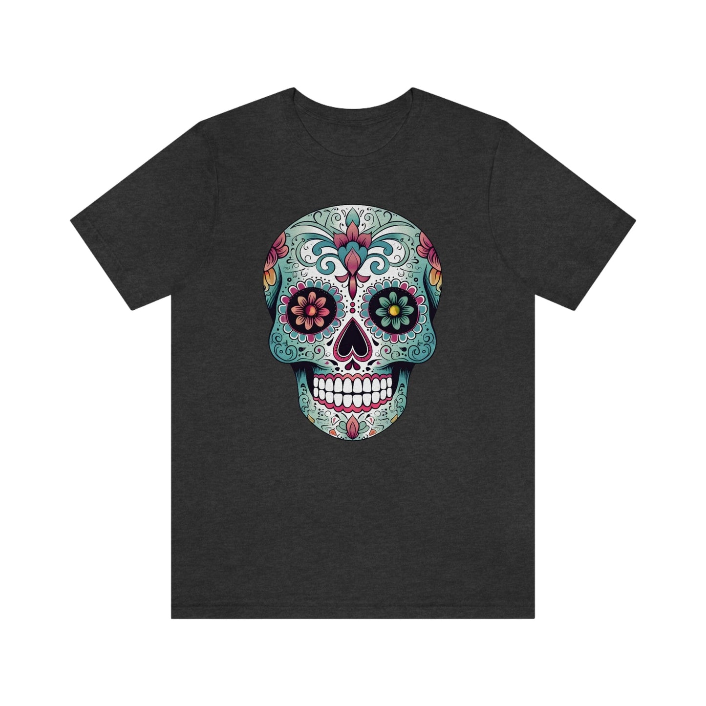 Unisex Mexican Calavera Skull T-Shirt- Authentic Day of the Dead Design T-Shirt Printify S Dark Grey Heather 