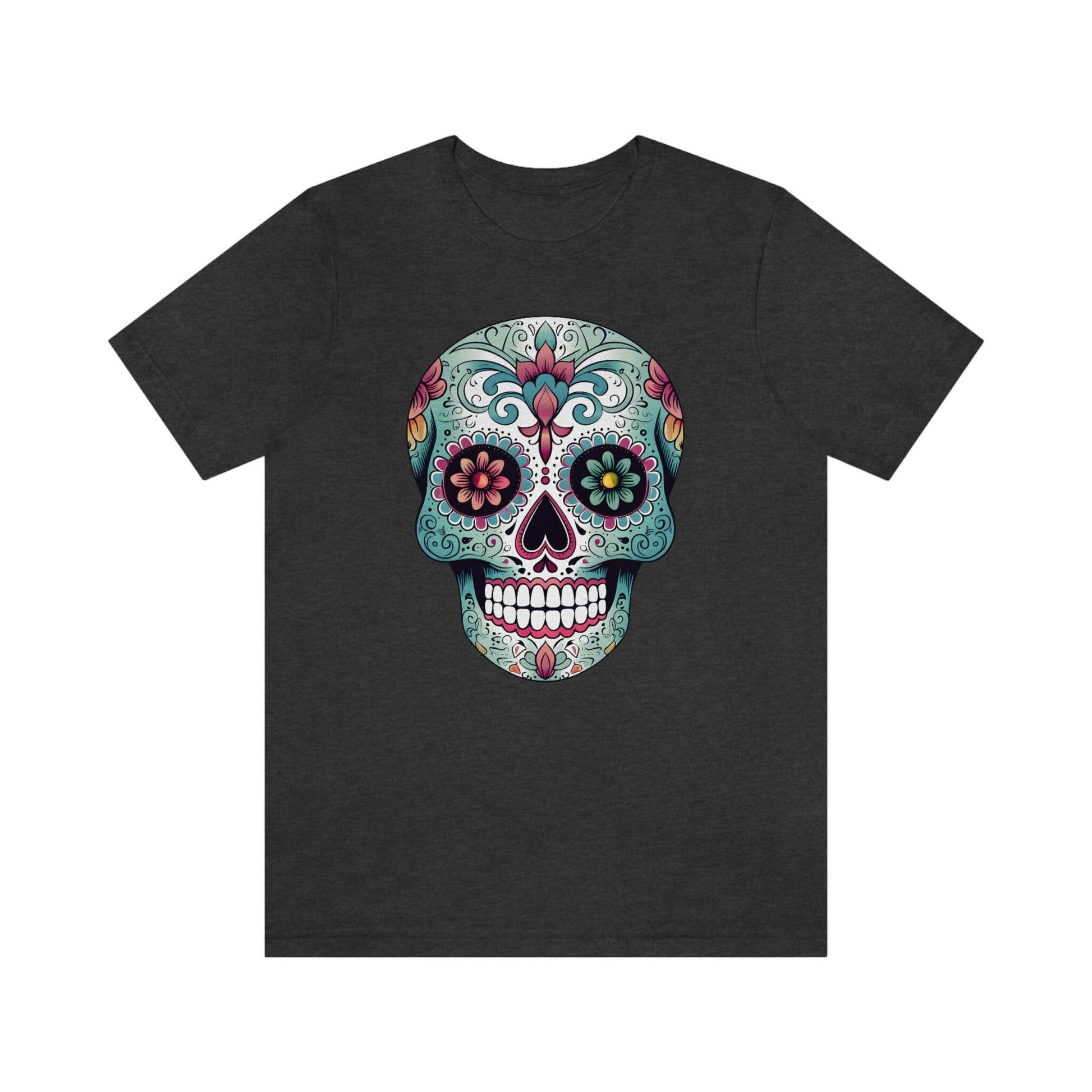 Unisex Mexican Calavera Skull T-Shirt- Authentic Day of the Dead Design T-Shirt Printify S Dark Grey Heather 