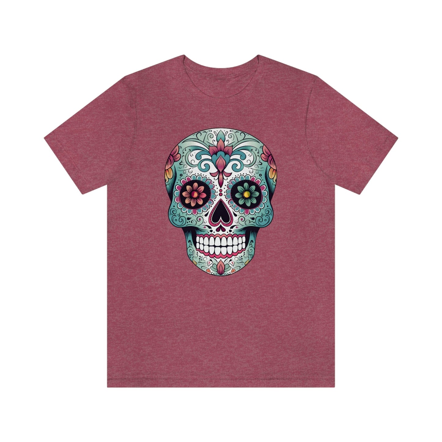 Unisex Mexican Calavera Skull T-Shirt- Authentic Day of the Dead Design T-Shirt Printify S Heather Raspberry 