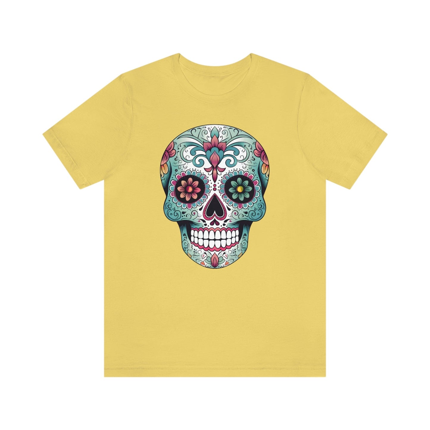 Unisex Mexican Calavera Skull T-Shirt- Authentic Day of the Dead Design T-Shirt Printify S Yellow 