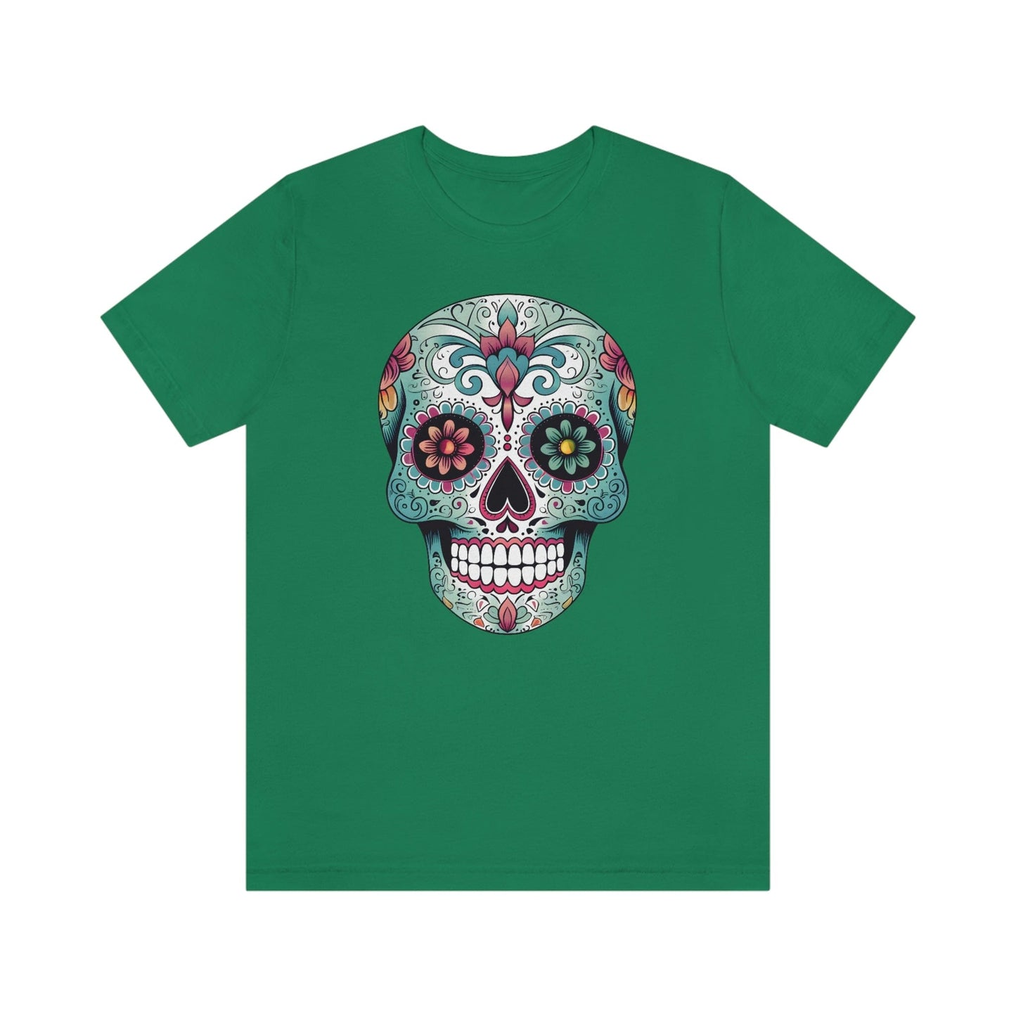 Unisex Mexican Calavera Skull T-Shirt- Authentic Day of the Dead Design T-Shirt Printify XS Kelly 