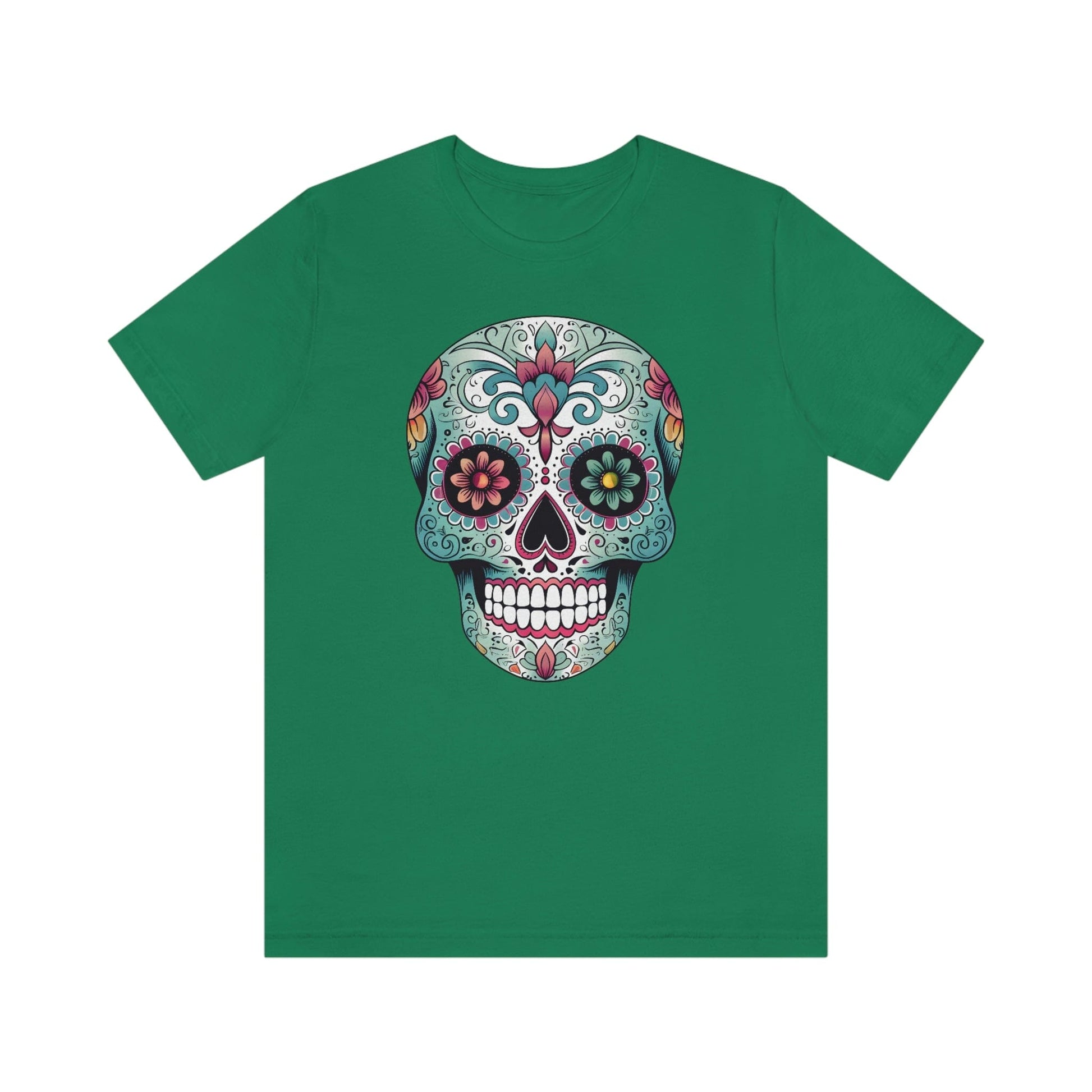 Unisex Mexican Calavera Skull T-Shirt- Authentic Day of the Dead Design T-Shirt Printify XS Kelly 