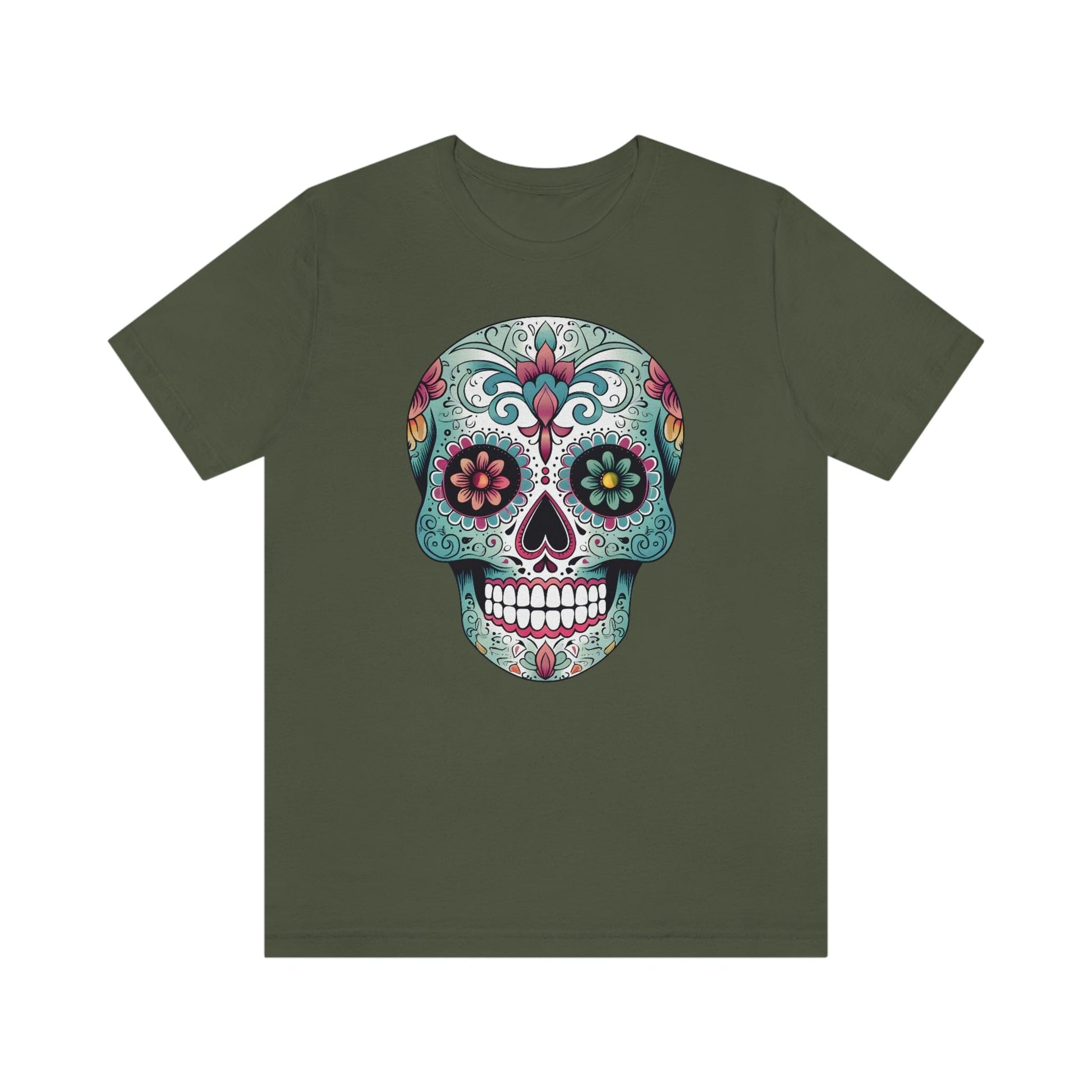 Unisex Mexican Calavera Skull T-Shirt- Authentic Day of the Dead Design T-Shirt Printify XS Military Green 